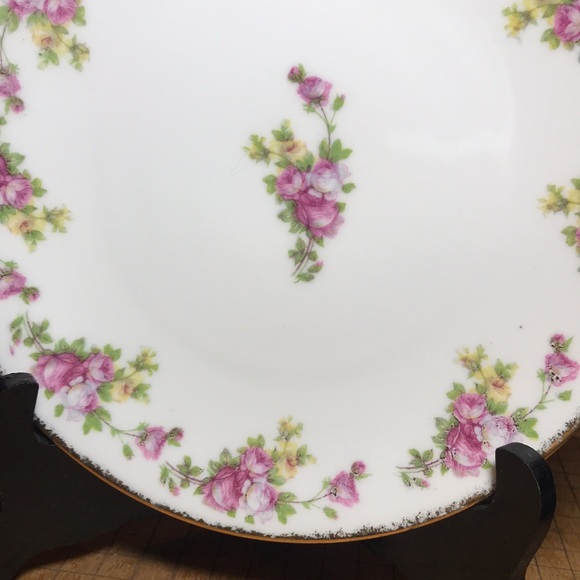 Limoges, France Plate 8.5”D Pink White Yellow Roses Gold Brushed Rim - Picture 5 of 11